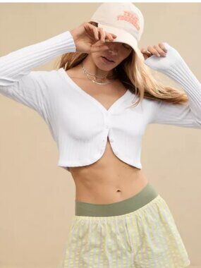 Aerie Cropped Ribbed Cardigan